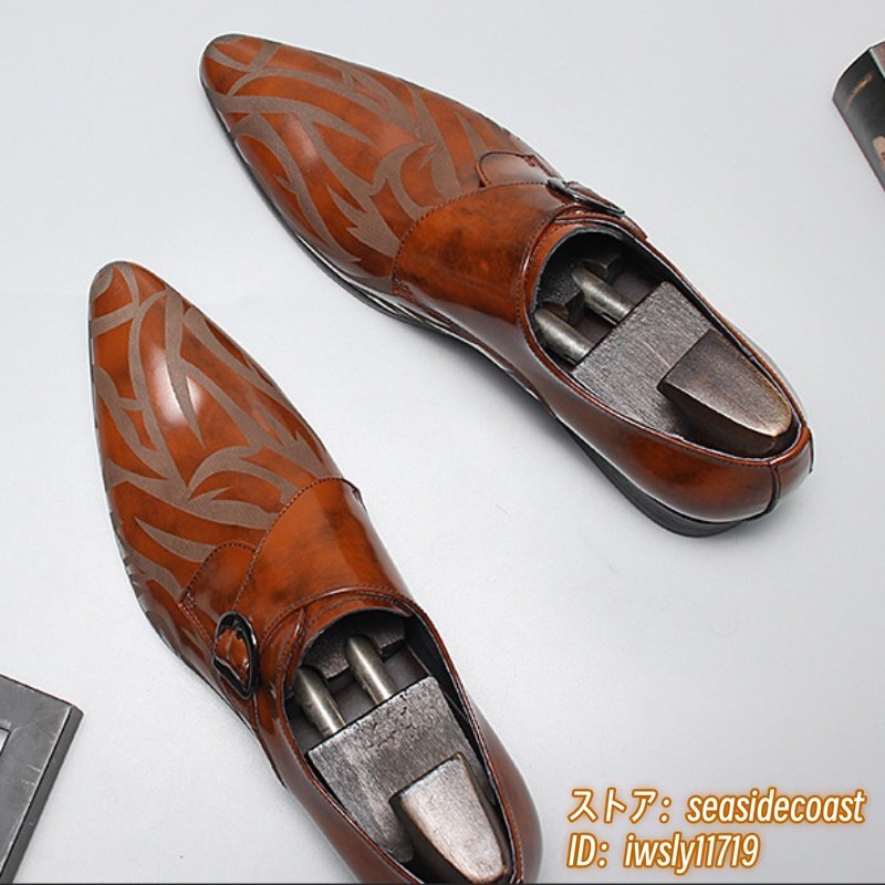 定価9萬超◆最高級 本革 ビジネスシューズ モンクストラップ 職人手涂り上げ レザーシューズ 牛革 紳士靴 革靴 フォーマル ブラウン 25.0cm