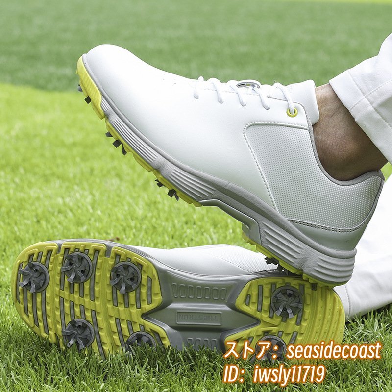 超希少 ゴルフシューズ 新品 スポーツシューズ 強(qiáng)いグリップ ソフトスパイク 運(yùn)動(dòng)靴グラデーション 幅広 スニーカー 防滑撥水 白/黃 26.5cm