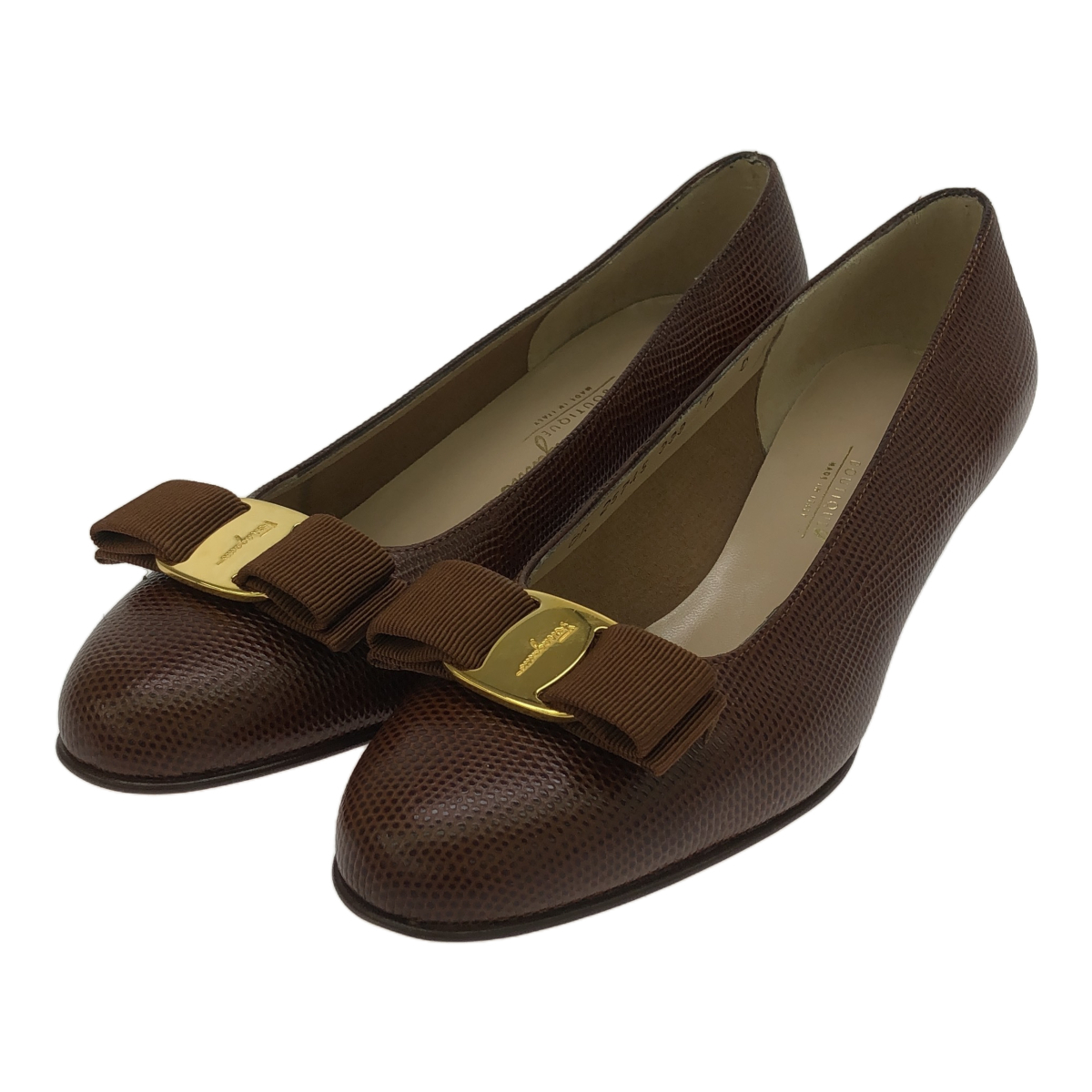 Salvatore Ferragamo サルヴァトーレフェラガモ 【lay0209V】 ヴァラ リザード型押し パンプス 7 シューズ 靴 ブラウン 7C 24.5 大きめ CH