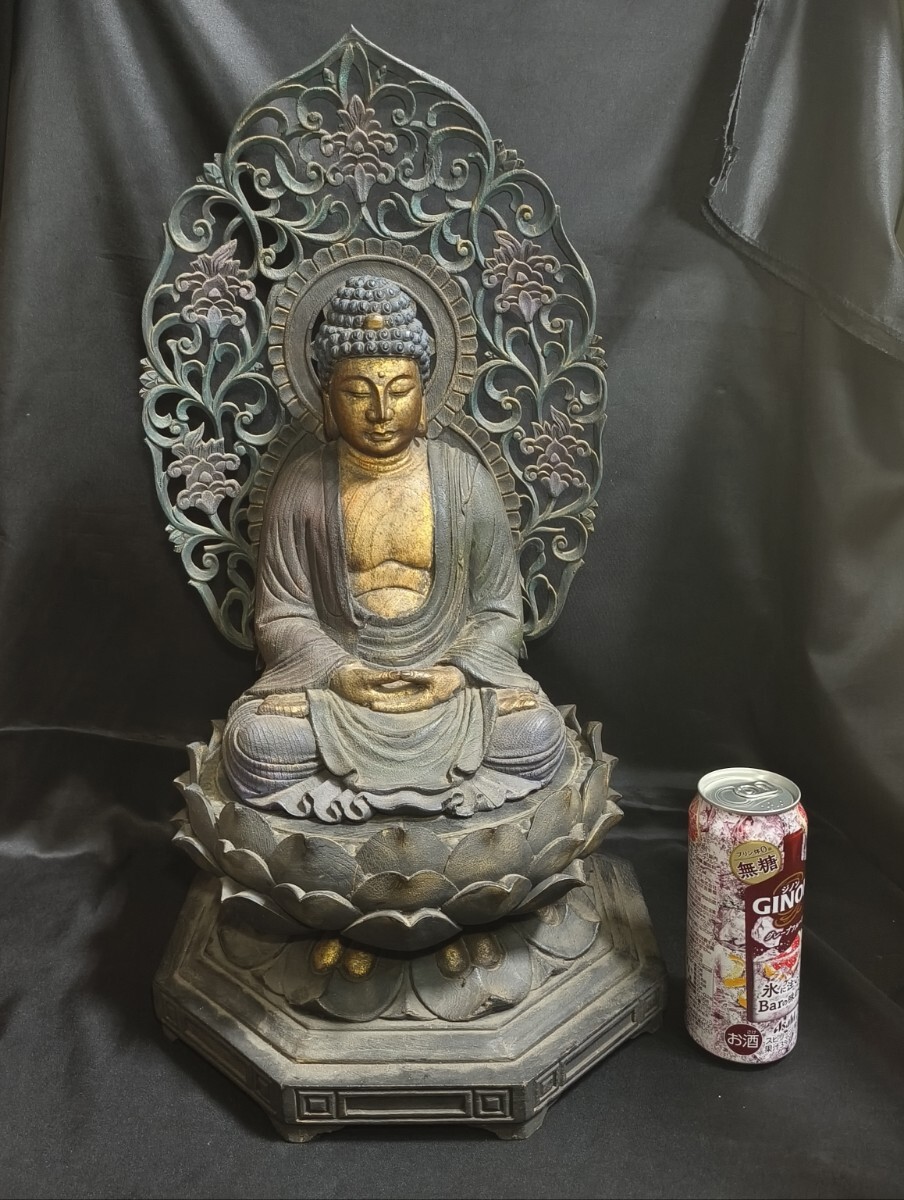 仏教美術 阿弥陀仏像 香木彫り 全高60cm 時代物 明治骨董 蒐集家 琉金寺仏 仏教美術 阿弥陀仏像 香木彫り 全高60cm 時代物 明治骨董 蒐集家