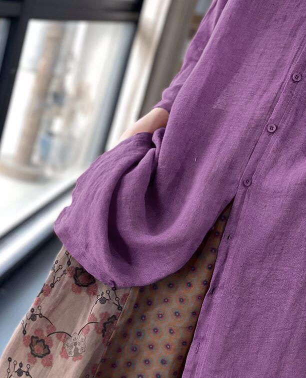 весна лето новый товар ~ рубашка женский блуза tops красивый . хлопок лен длинный рубашка одноцветный tops тонкий выгоревший на солнце участок кардиган ~ лиловый