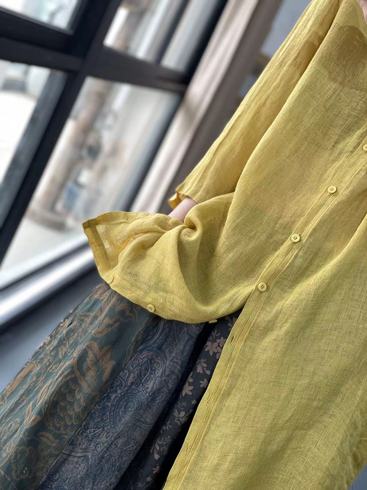 весна лето новый товар ~ рубашка женский блуза tops красивый . хлопок лен длинный рубашка одноцветный tops тонкий выгоревший на солнце участок кардиган ~ лиловый