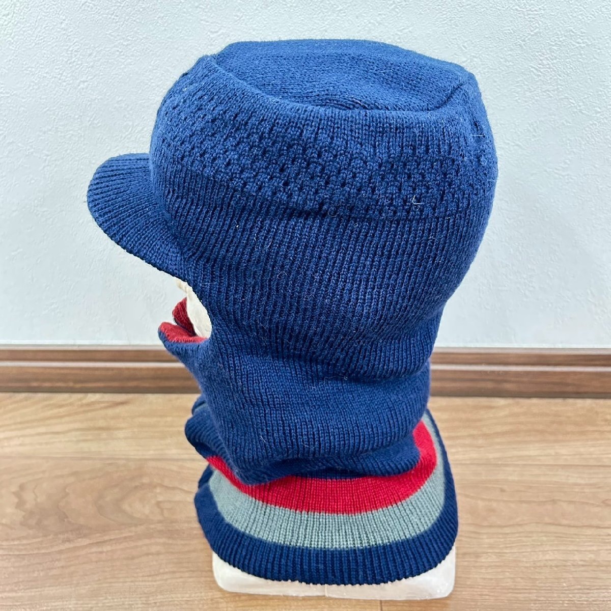 日本製◎(^w^)b ネックウォーマー付き ニットキャップ 帽子 目出し帽 アクリル ウール 防寒 アウトドア 釣り ネイビー 紺/OYC1770YY_画像3