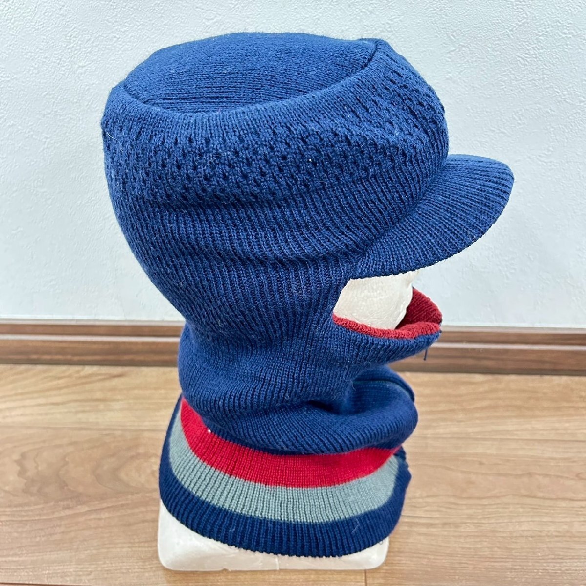 日本製◎(^w^)b ネックウォーマー付き ニットキャップ 帽子 目出し帽 アクリル ウール 防寒 アウトドア 釣り ネイビー 紺/OYC1770YY_画像5