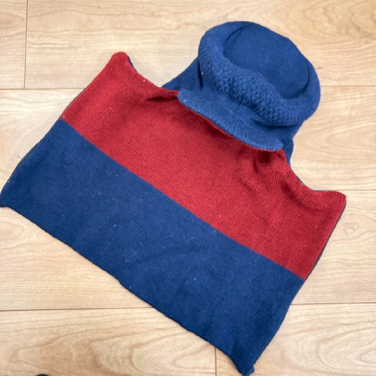 日本製◎(^w^)b ネックウォーマー付き ニットキャップ 帽子 目出し帽 アクリル ウール 防寒 アウトドア 釣り ネイビー 紺/OYC1770YY_画像6