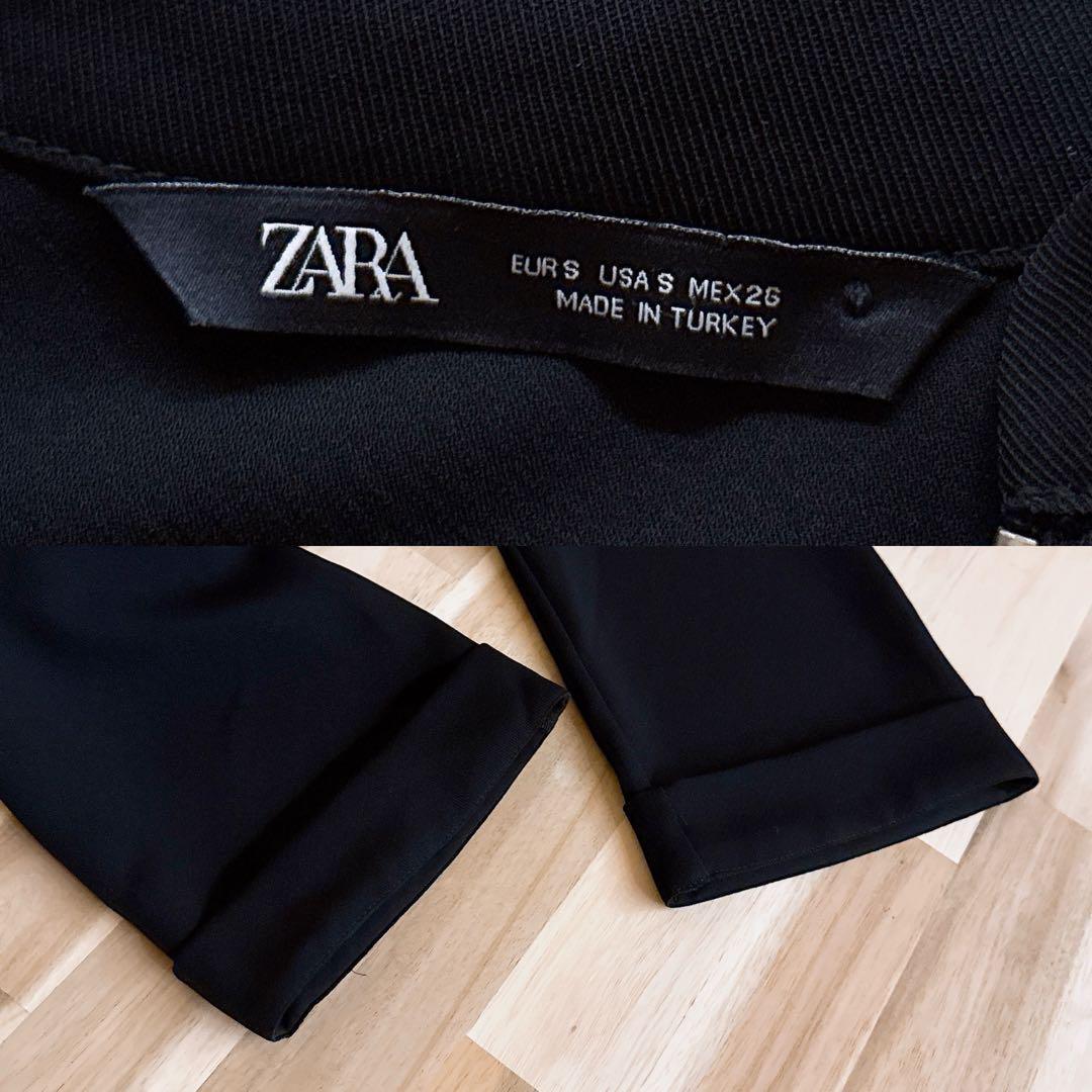 【ザラ】スカーフ タイ付き カットソー チュニック 長袖Tシャツ S 黒×白【HFby6PR】レディース?洋服?春夏【8S3G】