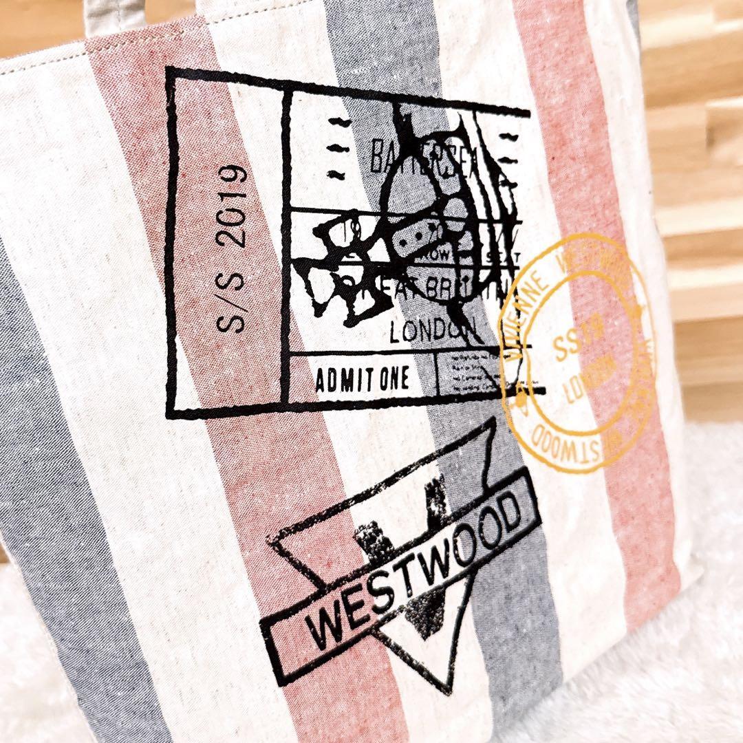 超稀少【ヴィヴィアンウエストウッド】スタンプ ストライプ トートバッグ 白×黒【HFby6PR】レディース・バッグ・春夏・秋冬【7ZL8】_画像3