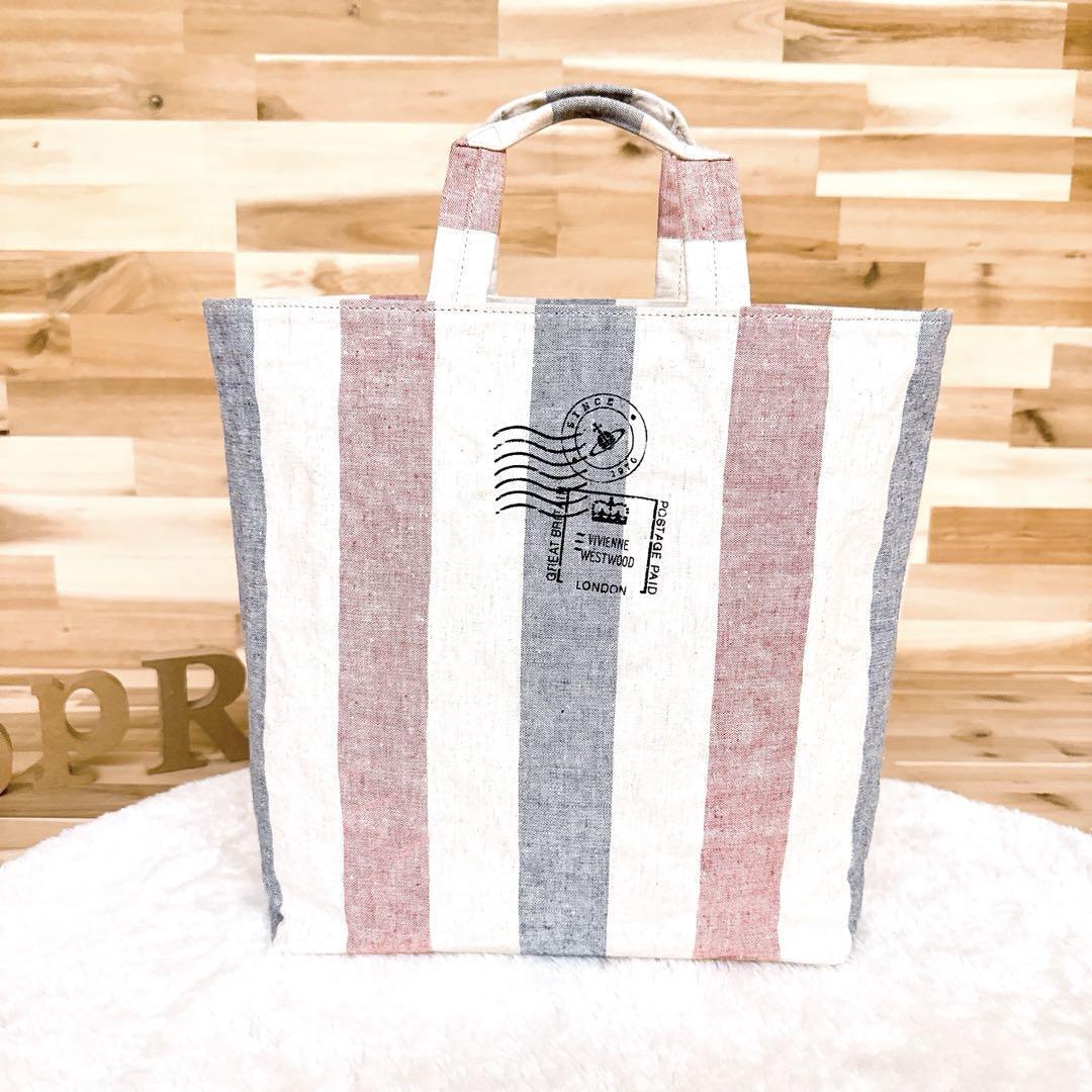 超稀少【ヴィヴィアンウエストウッド】スタンプ ストライプ トートバッグ 白×黒【HFby6PR】レディース・バッグ・春夏・秋冬【7ZL8】_画像5
