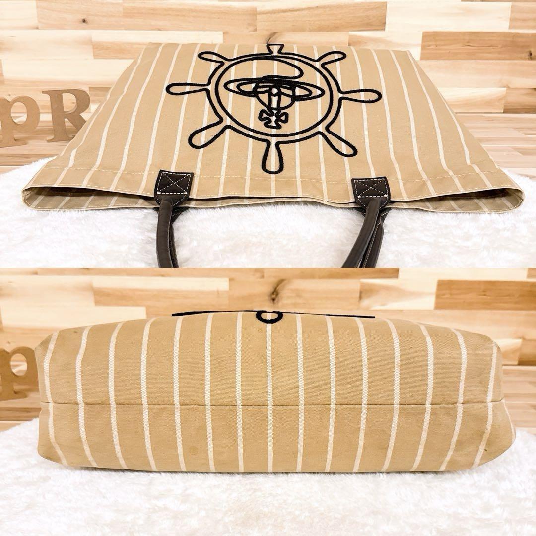 【ヴィヴィアンウエストウッド】オーブ ロゴ ストライプ トートバッグ ベージュ【HFby6PR】レディース・バッグ・春夏・秋冬【6GD6】_画像6