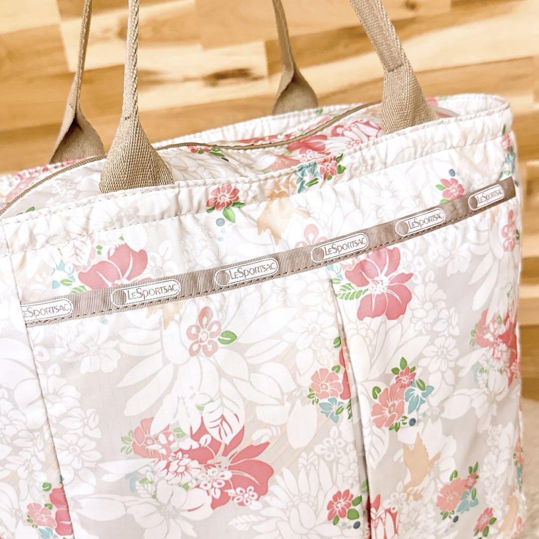 【レスポートサック】ほっこり フローラル花柄 小鳥トートバッグ 総柄 白×グレー【HFby6PR】レディース?バッグ?春夏?秋冬【561Z】