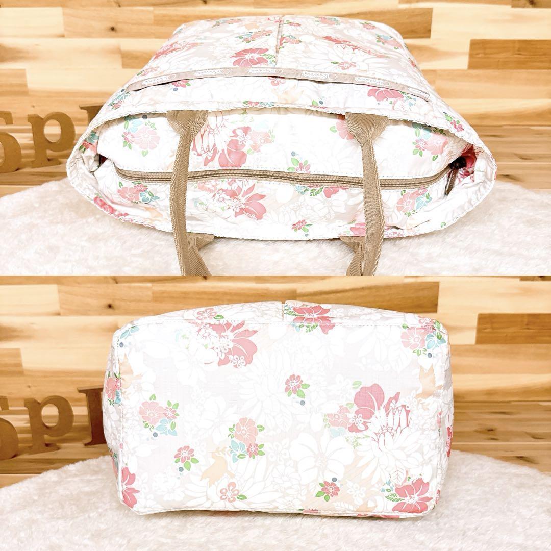 【レスポートサック】ほっこり フローラル花柄 小鳥トートバッグ 総柄 白×グレー【HFby6PR】レディース?バッグ?春夏?秋冬【561Z】
