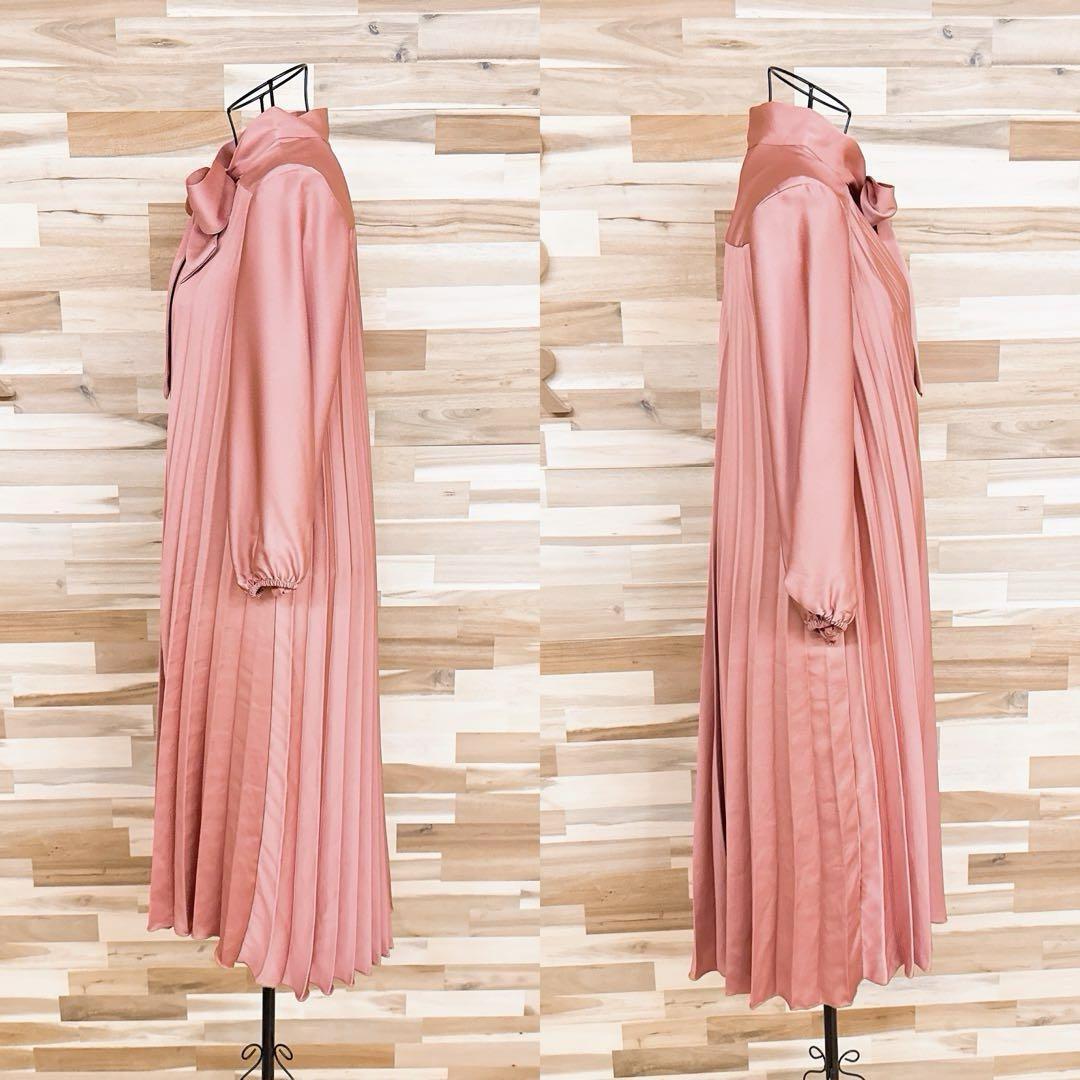 【ザラ】リボン タイ付き ゆったり プリーツ ワンピース Vネック XS ピンク【HFby6PR】レディース・洋服・春夏・秋冬【5BZB】_画像6