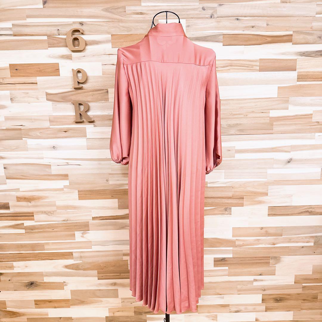 【ザラ】リボン タイ付き ゆったり プリーツ ワンピース Vネック XS ピンク【HFby6PR】レディース・洋服・春夏・秋冬【5BZB】_画像7