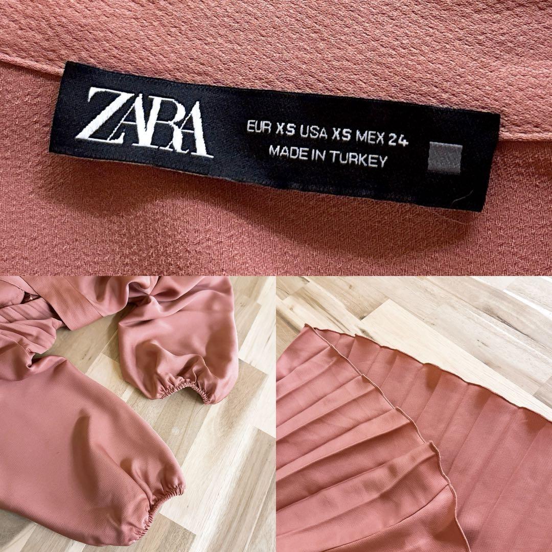 【ザラ】リボン タイ付き ゆったり プリーツ ワンピース Vネック XS ピンク【HFby6PR】レディース・洋服・春夏・秋冬【5BZB】_画像9