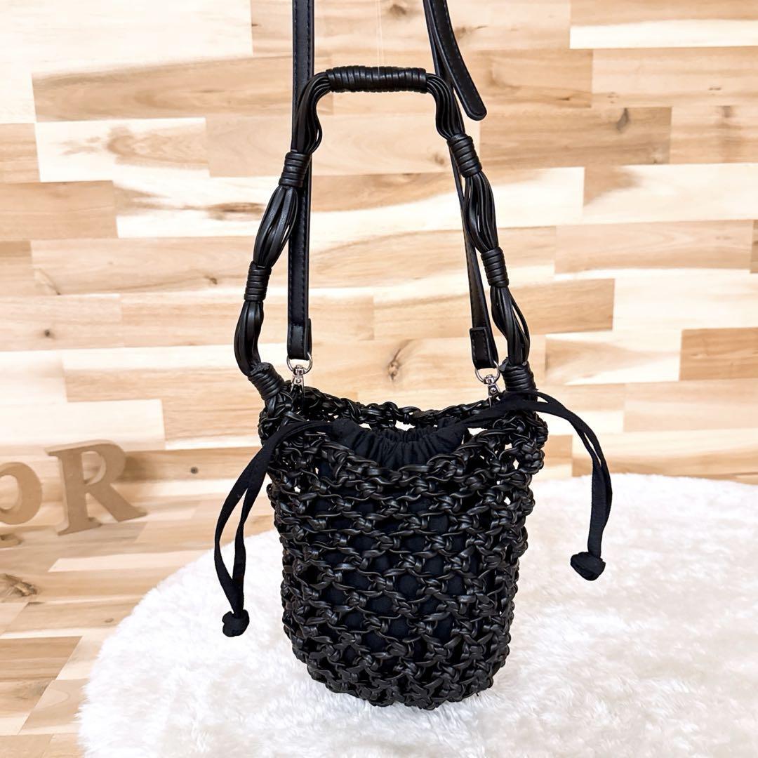 【ザラ】編み込み フェイクレザー 巾著 ショルダーバッグ2wayハンドバッグ 黒【HFby6PR】レディース?バッグ?春夏?秋冬【9NLP】