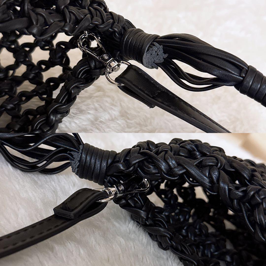 【ザラ】編み込み フェイクレザー 巾著 ショルダーバッグ2wayハンドバッグ 黒【HFby6PR】レディース?バッグ?春夏?秋冬【9NLP】