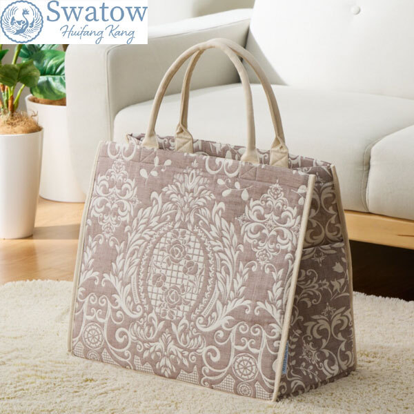 送料300円(稅込)■sa066■スワトウ刺しゅう協(xié)會認定 ジャガード織 インテリア収納バッグ カフェラテ 6690円相當【シンオク】