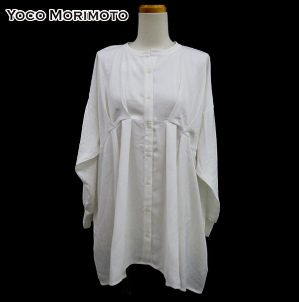 送料300円(稅込)■xp481■ヨーコモリモト タック&ドレープブラウス L ホワイト 12900円相當(dāng)【シンオク】