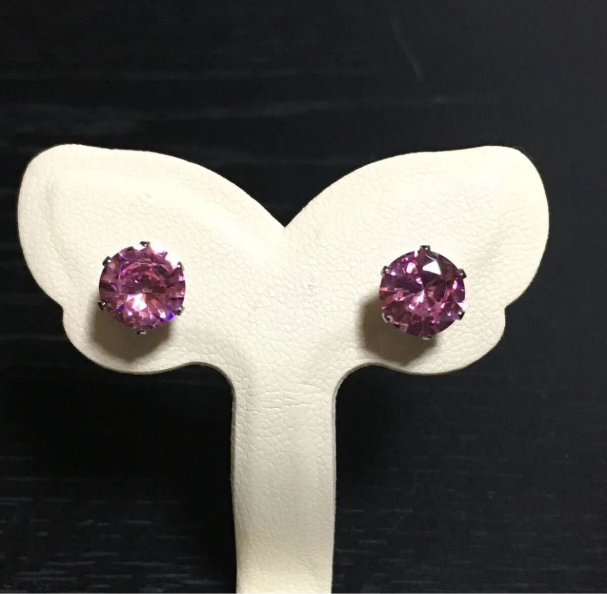 ピアス/ジルコニア/約8mm /カラー:ピンク ラインストーン_画像1