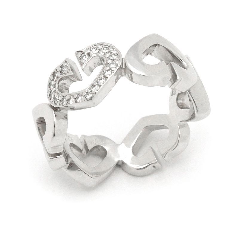  Cartier C Heart кольцо 9.5 номер K18WG бриллиант в форме сердечка C узор mere diamond белое золото металлы 6.7g б/у бесплатная доставка 