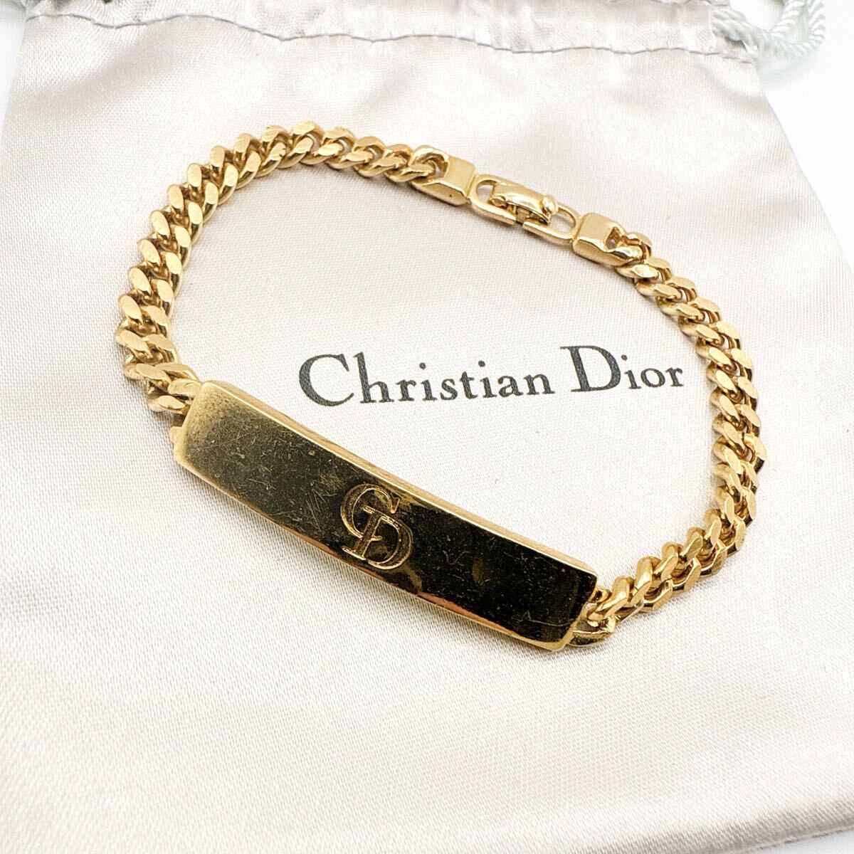 2561-2　【Germany制】　Dior　ブレスレット　バングル　CD　希少　アクセサリー　ディオール　金　ゴールド