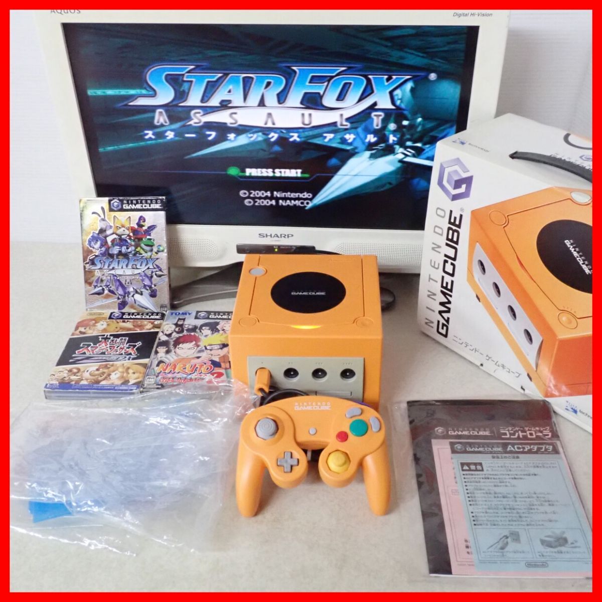 送料無料キャンペーン 動作品 GC + 箱説付 オレンジ 本体 ゲームキューブ 本体