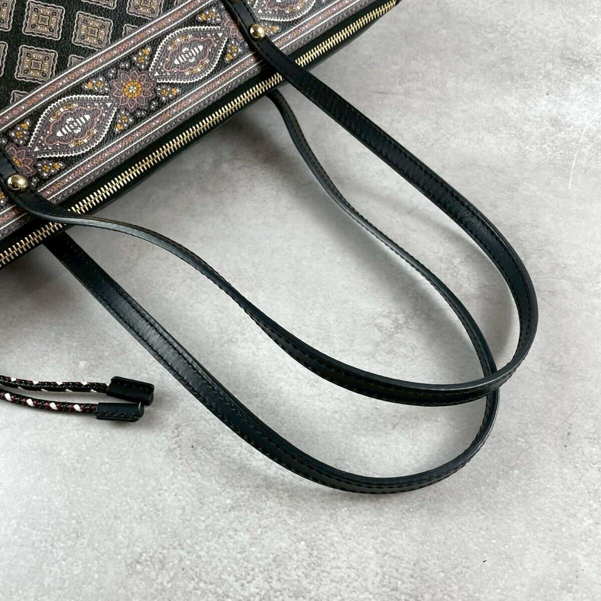 【未使用級(jí)】エトロ ETRO トートバッグ メンズ ビジネス ペイズリー 総柄 レザー PVC 本革 ロゴ ブラック 肩掛け◎ A4◎ PC◎ 大容量