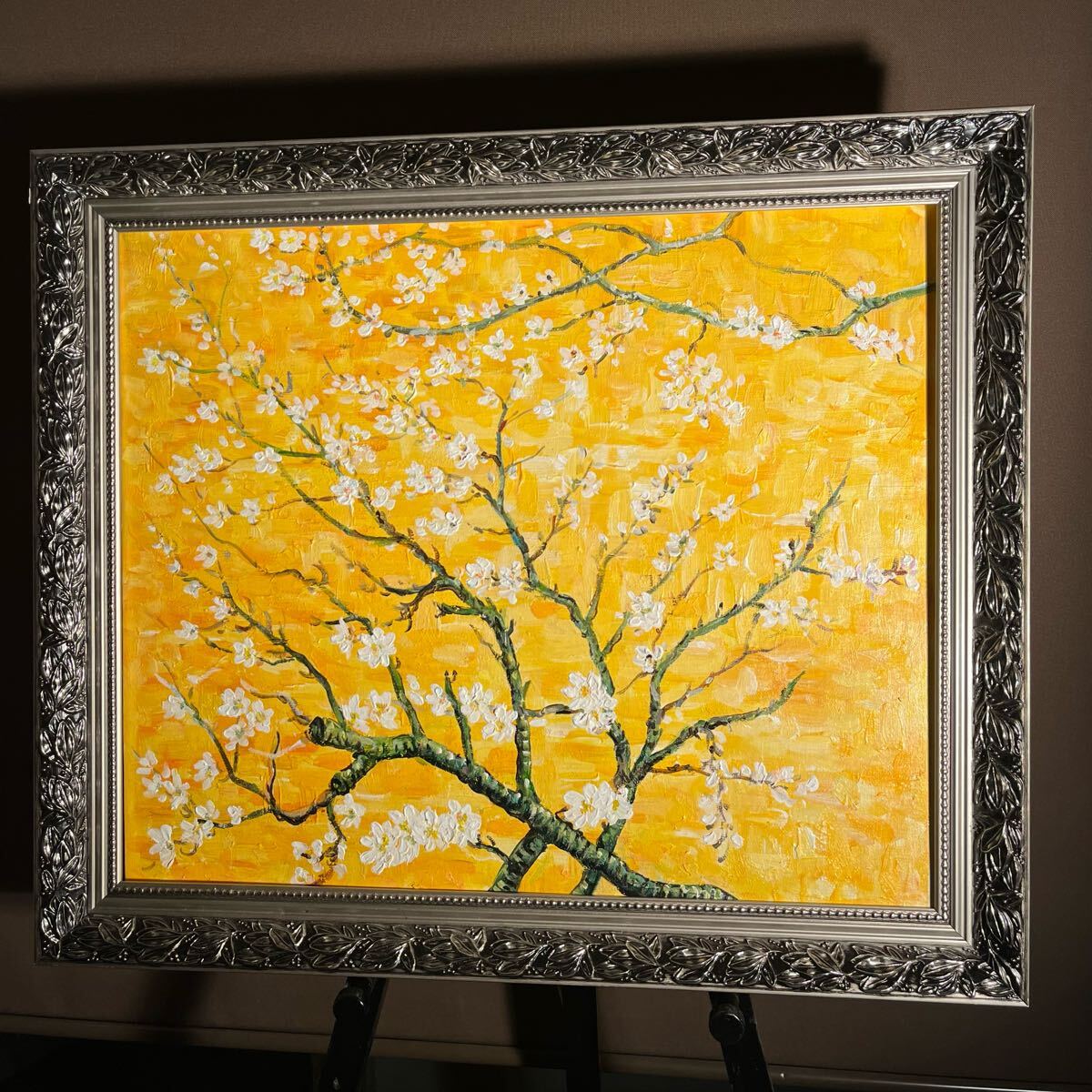 手書き油絵 ゴッホ 花咲くアーモンドの枝 肉筆絵画 額付き インテリア 油彩画 ☆秀作☆手書き油絵 ゴッホ 花咲くアーモンドの枝 額付 絵画