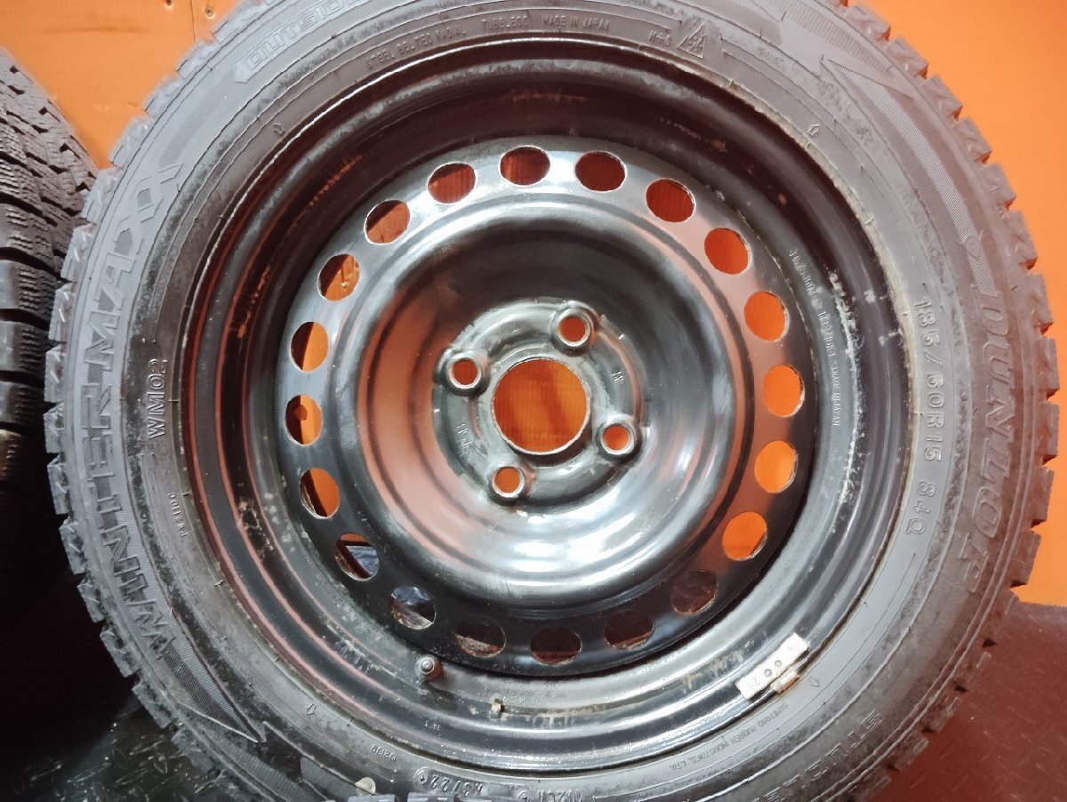 【DUNLOP WM02 185/60R15】スタッドレス【ホンダ 純正鉄ホイール 15インチ 6J4HPCD100+50】22年制 バリ溝 フィット シャトル　(KTM414)