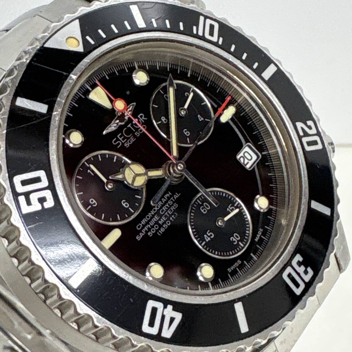 電池切れ　SECTOR　セクター　SGE500　クロノグラフ　クオーツ　メンズ腕時計　ダイバー　黒文字盤　中古