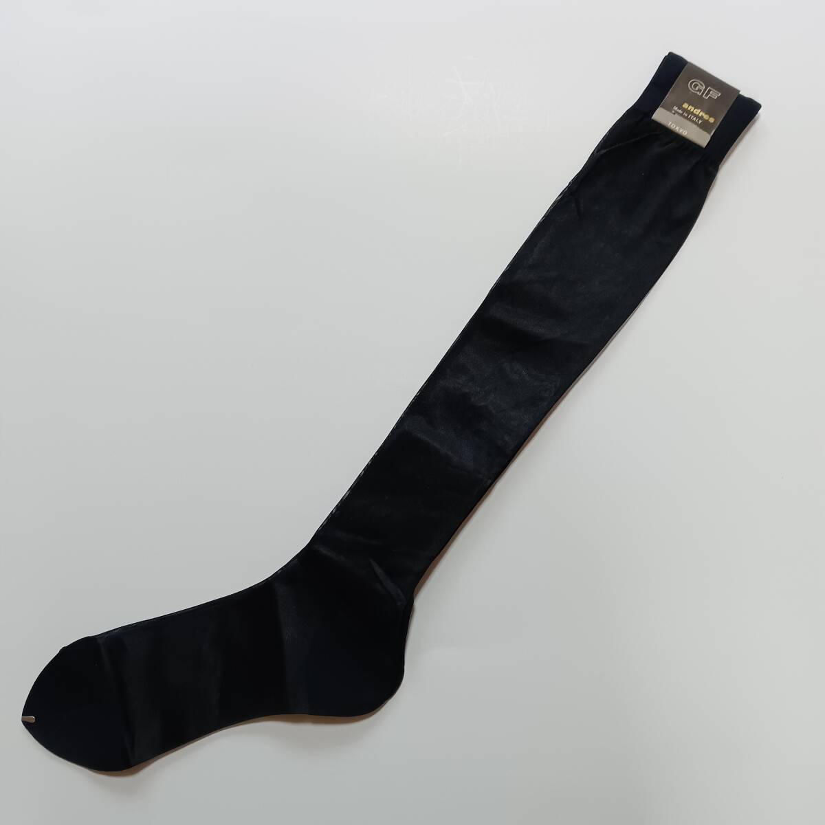 昭和レトロ メンズハイソックス 25cm 黒 48cm丈☆ナイロン100％ シースルー 