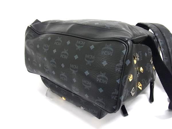 1円 MCM エムシーエム モノグラム ヴィセトス柄 レザー スタッズ リュックサック バックパック レディース メンズ ブラック系 FJ8132