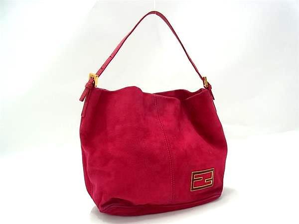 1円 FENDI フェンディ ワンハンドル ハンドバッグ スエード×レザー レディース ピンク系 FM8688