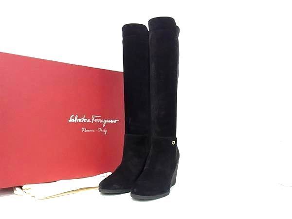 # превосходный товар # Salvatore Ferragamo Ferragamo gun chi-ni замша сапоги размер 5 1/2( примерно 23.0cm) обувь обувь оттенок черного FH5307 # превосходный товар # Salvatore Ferragamo Ferragamo gun chi-ni замша сапоги размер 5 1/2( примерно 23.0cm) обувь обувь оттенок черного FH5307