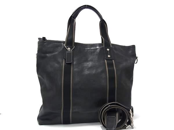 1円 COACH コーチ F70560 レザー 2WAY トートバッグ ショルダーバッグ 肩掛けかばん メンズ ブラック系 BK6570