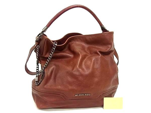1円 ■美品■ BURBERRY バーバリー レザー ワンハンドル ハンドバッグ ショルダーバッグ 肩掛け レディース メンズ ブラウン系 FN0462