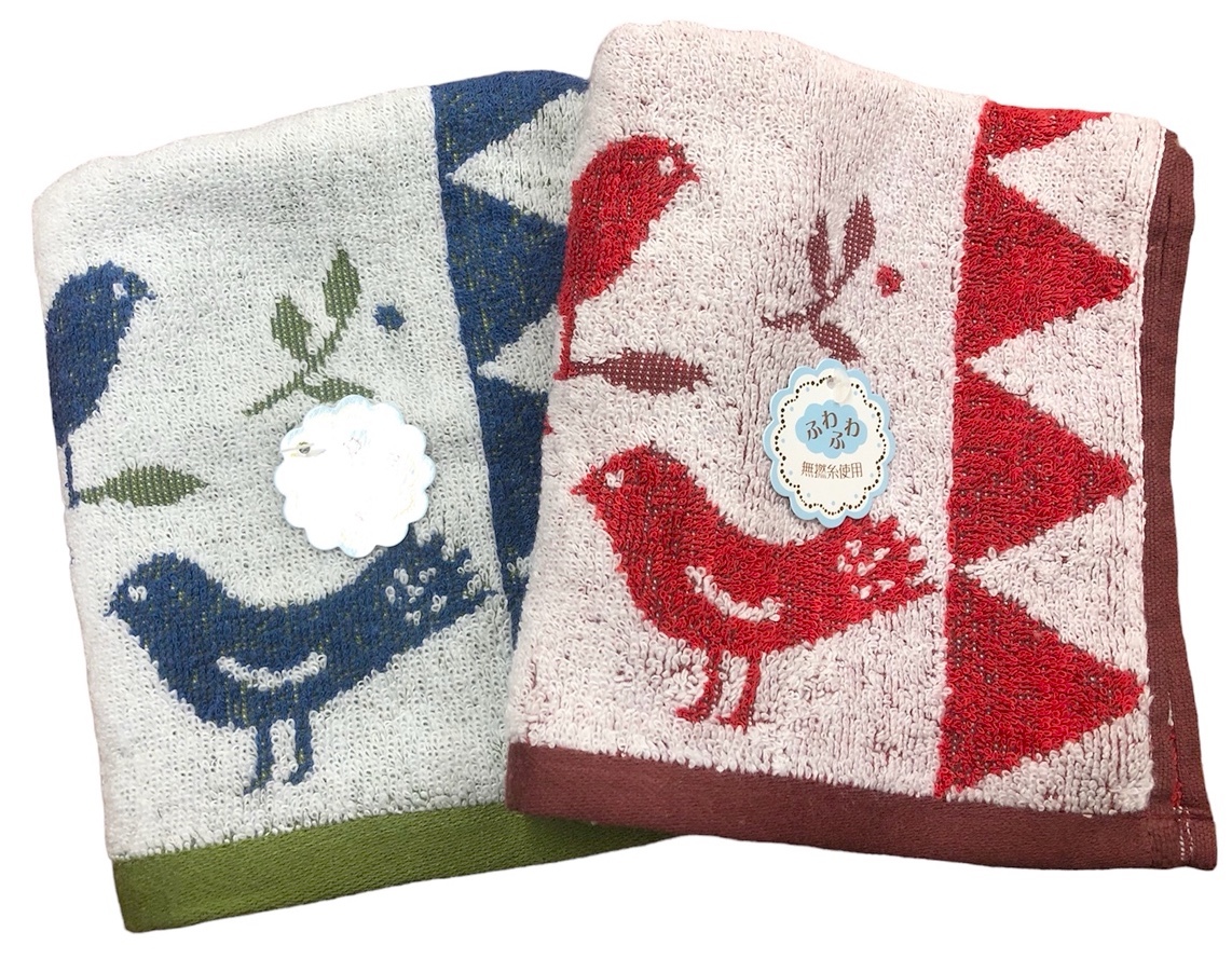 ■可愛いタオルセット　新品タグ付 ふわふわ 無撚糸フェイスタオル★まとめて6点★木で休む鳥 花 森の動物たち★ナチュラル系★￥3300_画像3