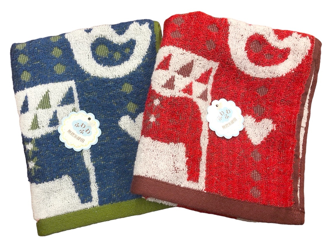 ■可愛いタオルセット　新品タグ付 ふわふわ 無撚糸フェイスタオル★まとめて6点★木で休む鳥 花 森の動物たち★ナチュラル系★￥3300_画像4