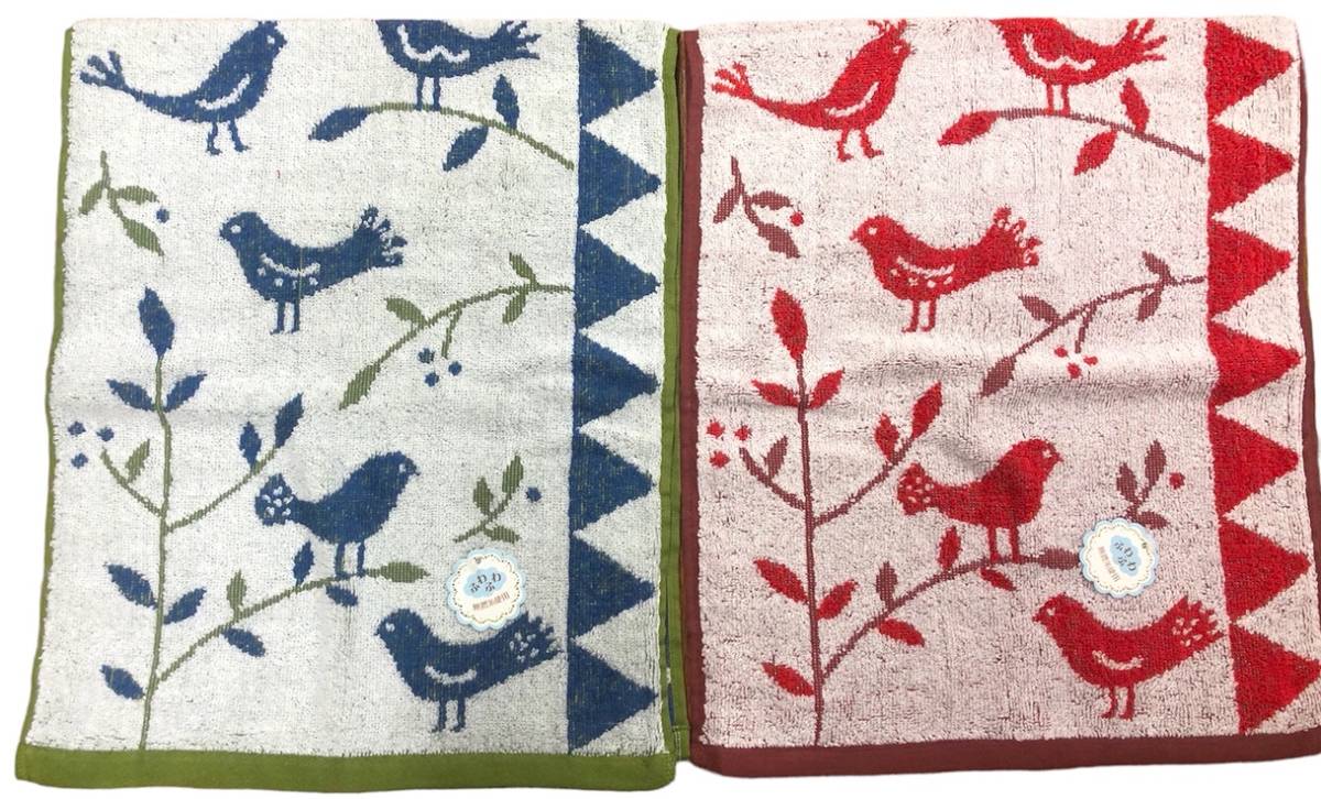 ■可愛いタオルセット　新品タグ付 ふわふわ 無撚糸フェイスタオル★まとめて6点★木で休む鳥 花 森の動物たち★ナチュラル系★￥3300_画像7