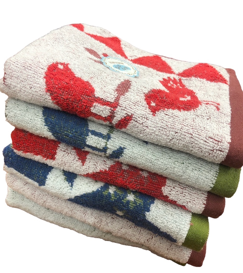 ■可愛いタオルセット　新品タグ付 ふわふわ 無撚糸フェイスタオル★まとめて6点★木で休む鳥 花 森の動物たち★ナチュラル系★￥3300_画像2