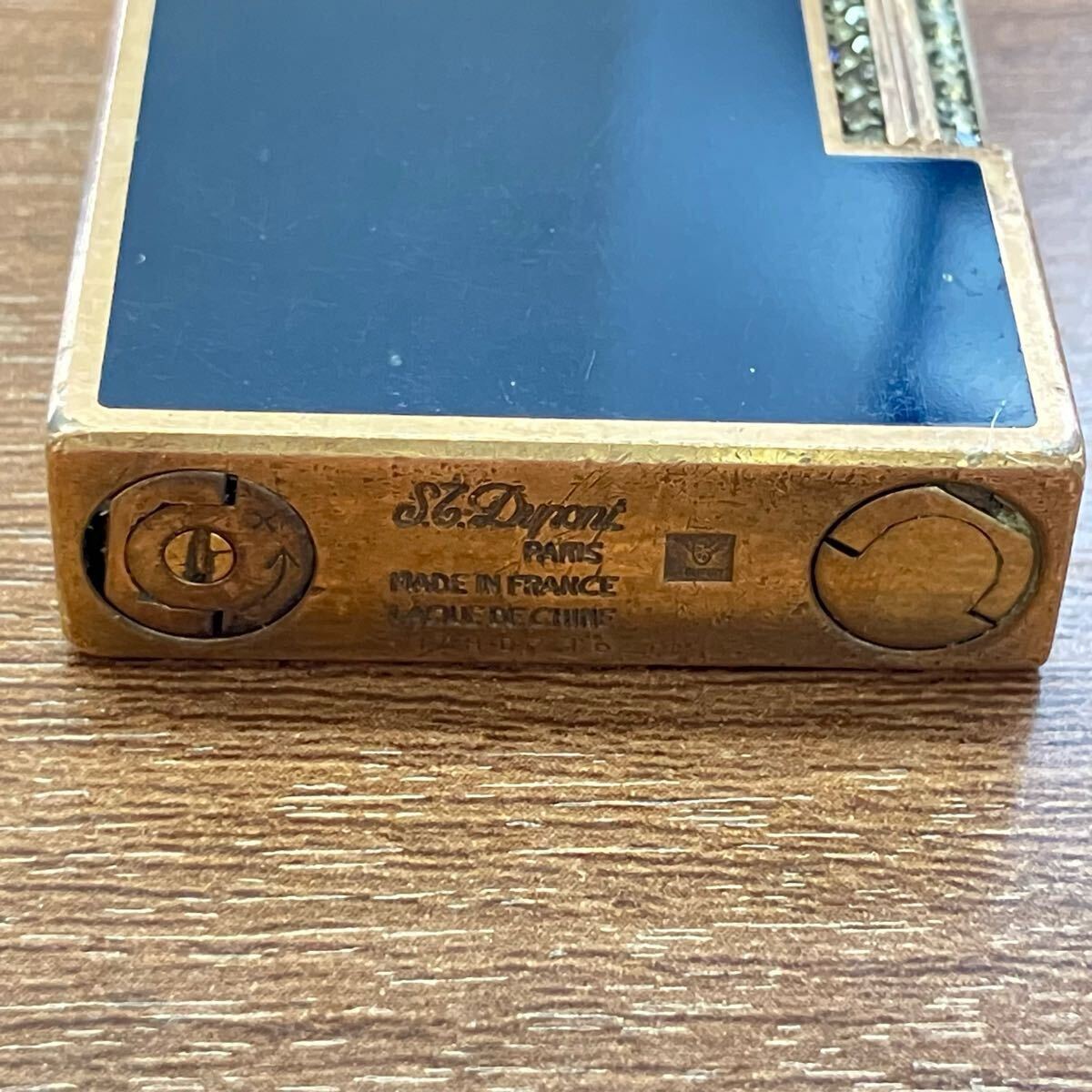 【5-872】 S.T.Dupont デュポン ラインストーン ガスライター ブラックｘゴールド 火花確認(rèn)済み 喫煙具 喫煙グッズ