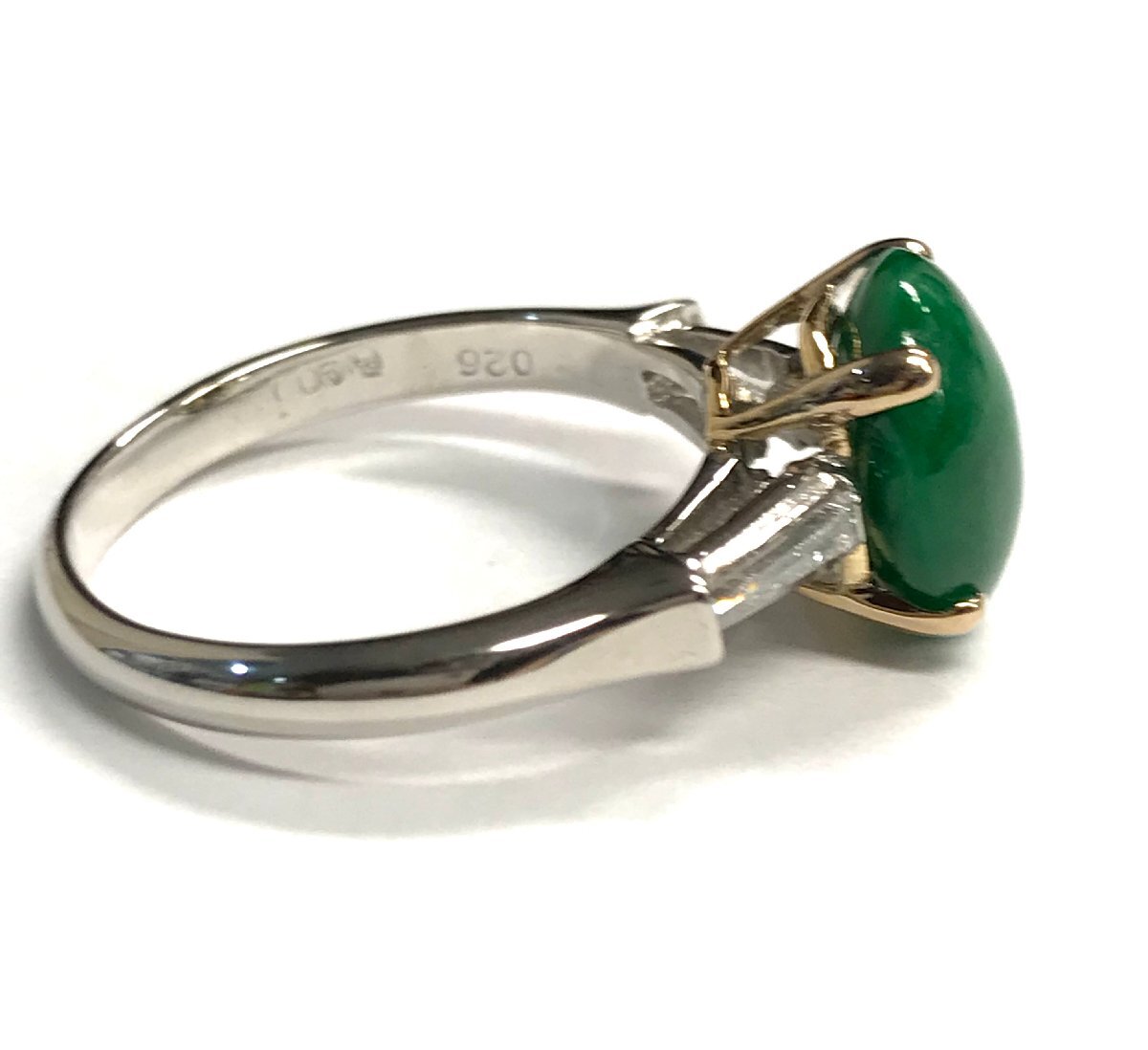 qoj.ZC506 PT900 プラチナ 天然翡翠 ヒスイ ダイヤモンドリング 中石3.7ct/枠石0.26ct 18号 ソーティング付_画像2