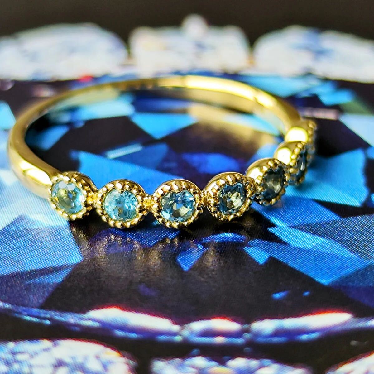 【サンタマリア】天然アクアマリン ハーフエタニティリング 0.24ct 18金 新品未使用品 鑑別書付き