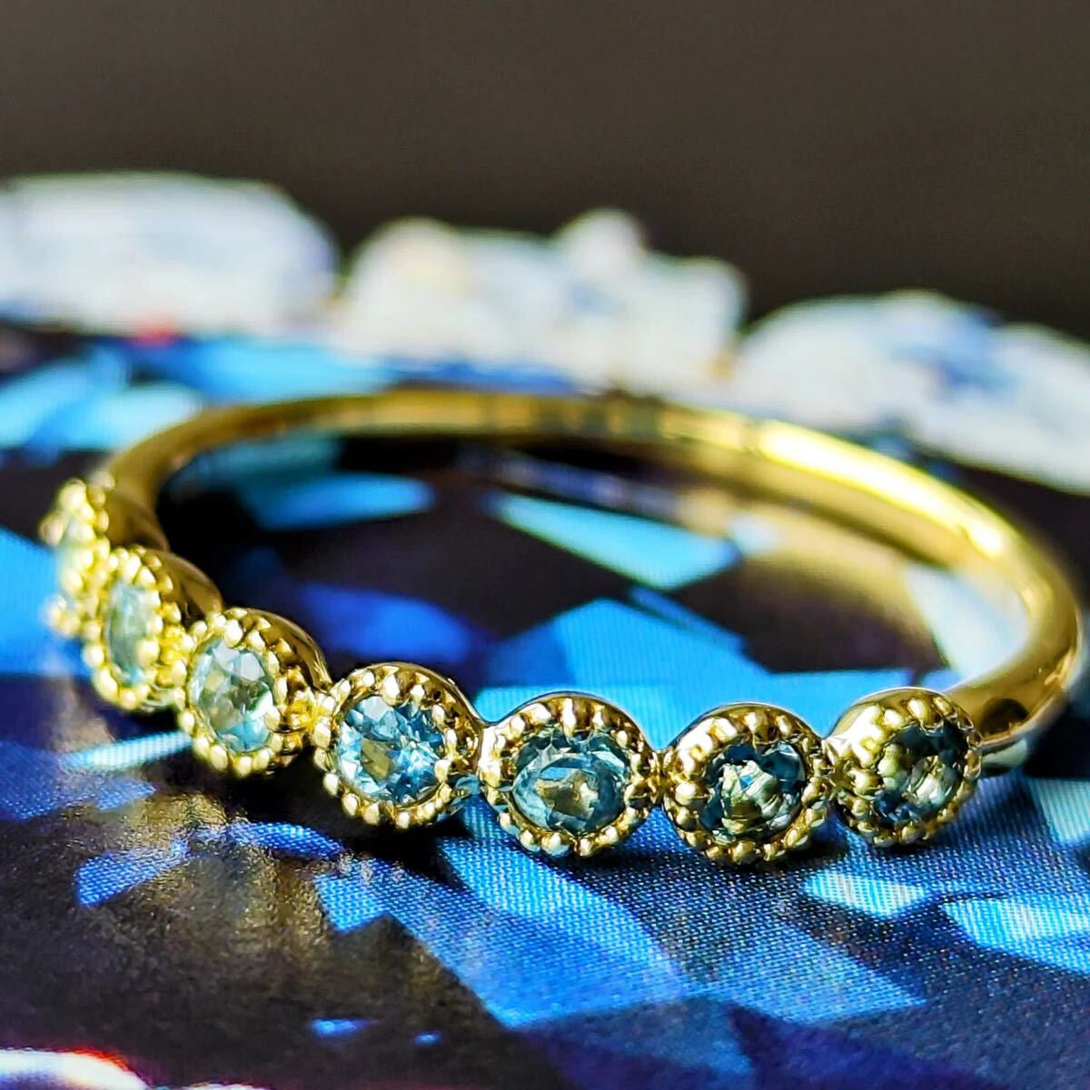 【サンタマリア】天然アクアマリン ハーフエタニティリング 0.24ct 18金 新品未使用品 鑑別書付き