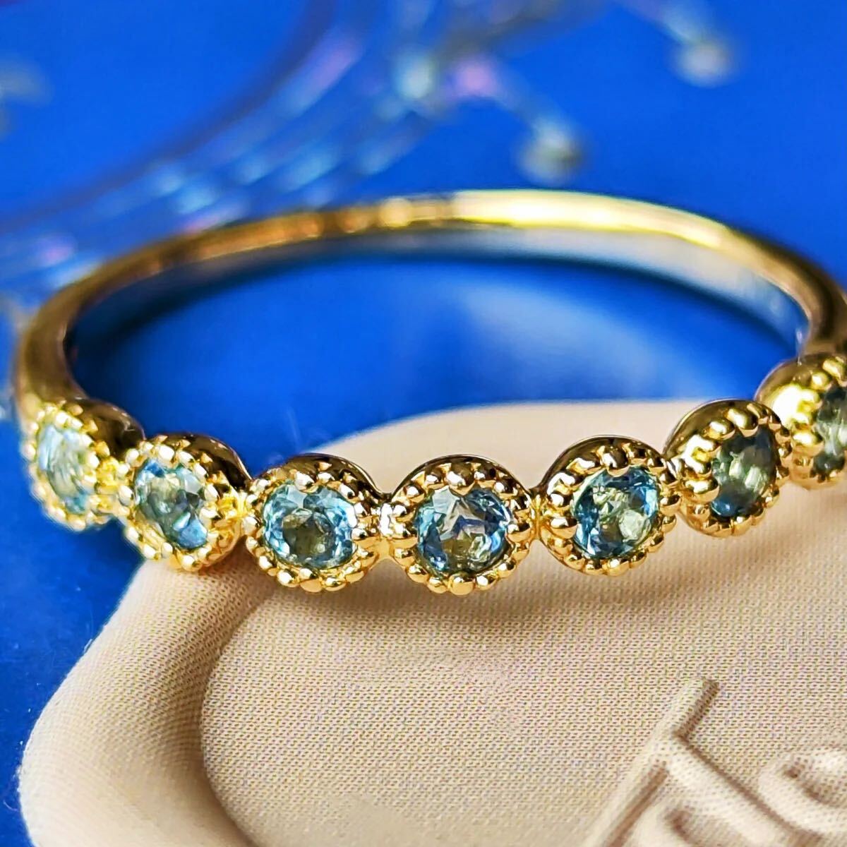 【サンタマリア】天然アクアマリン ハーフエタニティリング 0.24ct 18金 新品未使用品 鑑別書付き