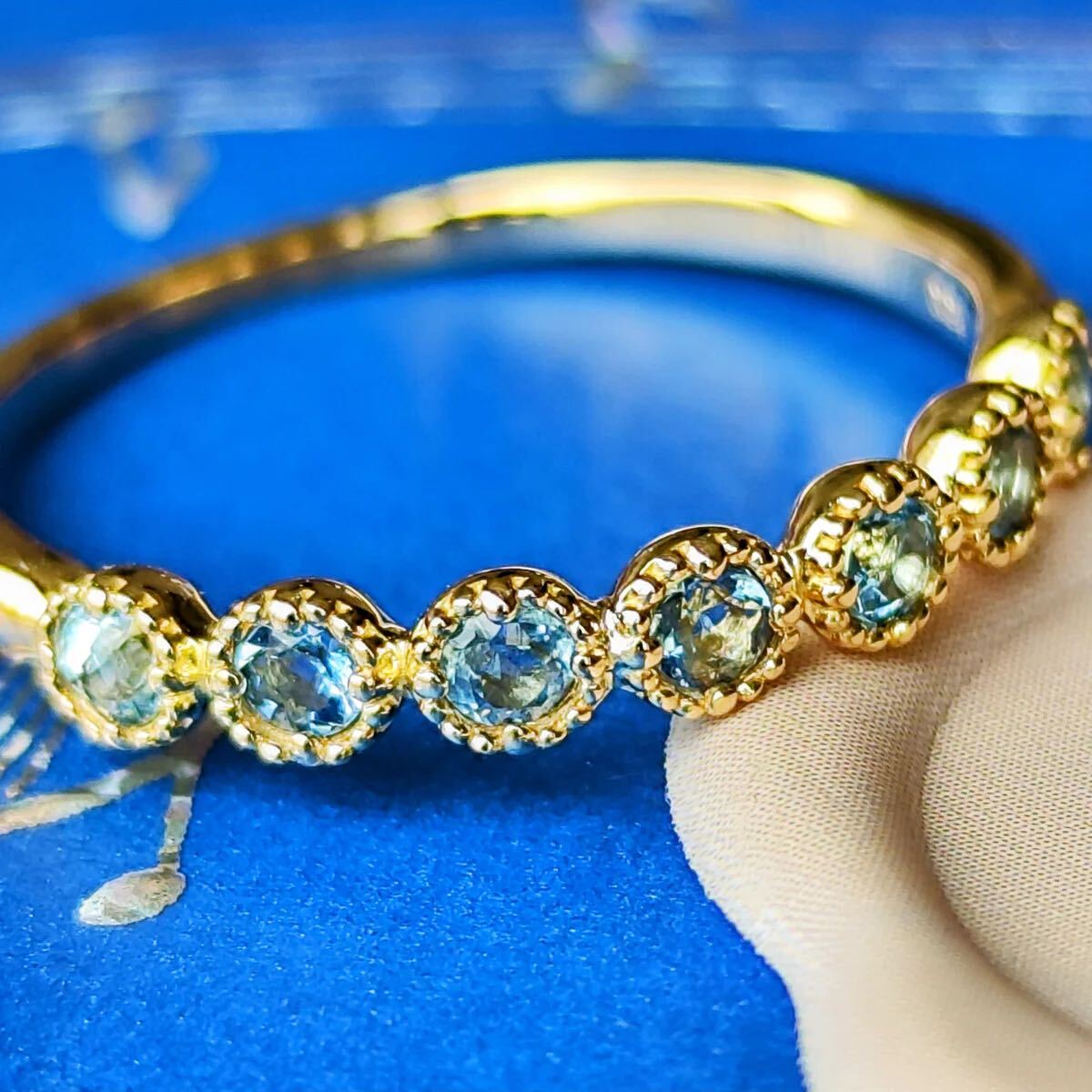 【サンタマリア】天然アクアマリン ハーフエタニティリング 0.24ct 18金 新品未使用品 鑑別書付き