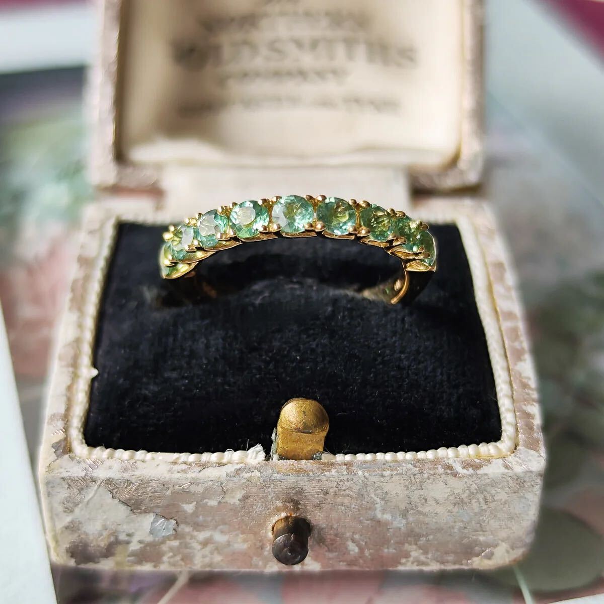 0.99ct 天然グリーントルマリン ハーフエタニティリング 18金 新品未使用品 鑑別書付き