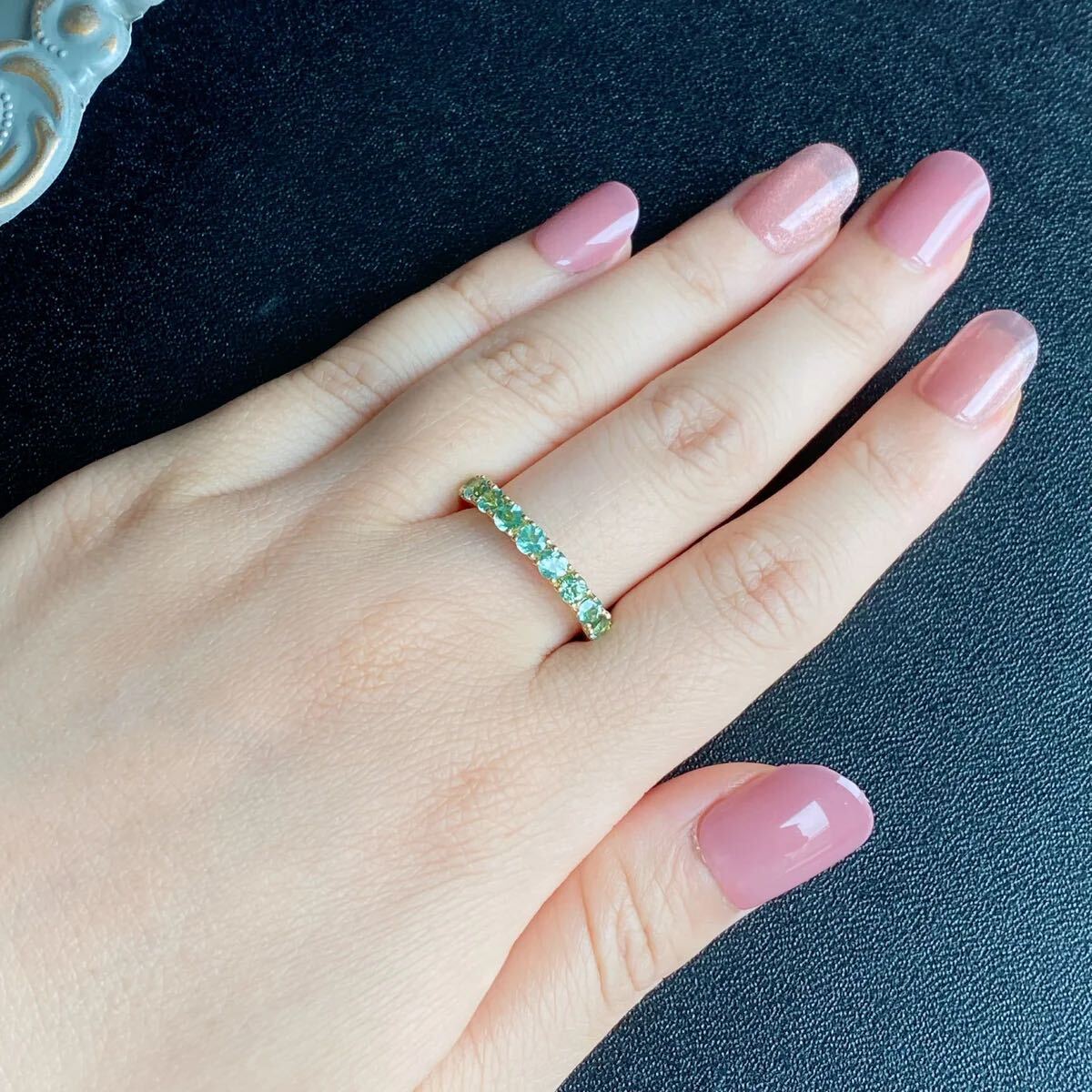0.99ct 天然グリーントルマリン ハーフエタニティリング 18金 新品未使用品 鑑別書付き