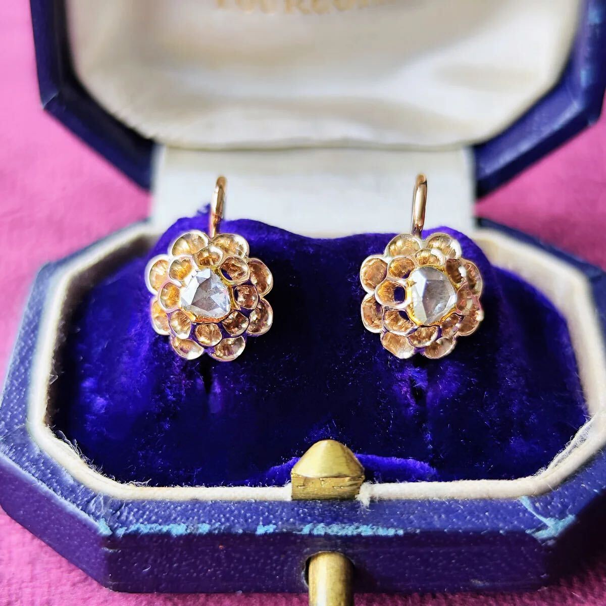 【フランス アンティーク】天然ダイヤモンド ピアス 18金