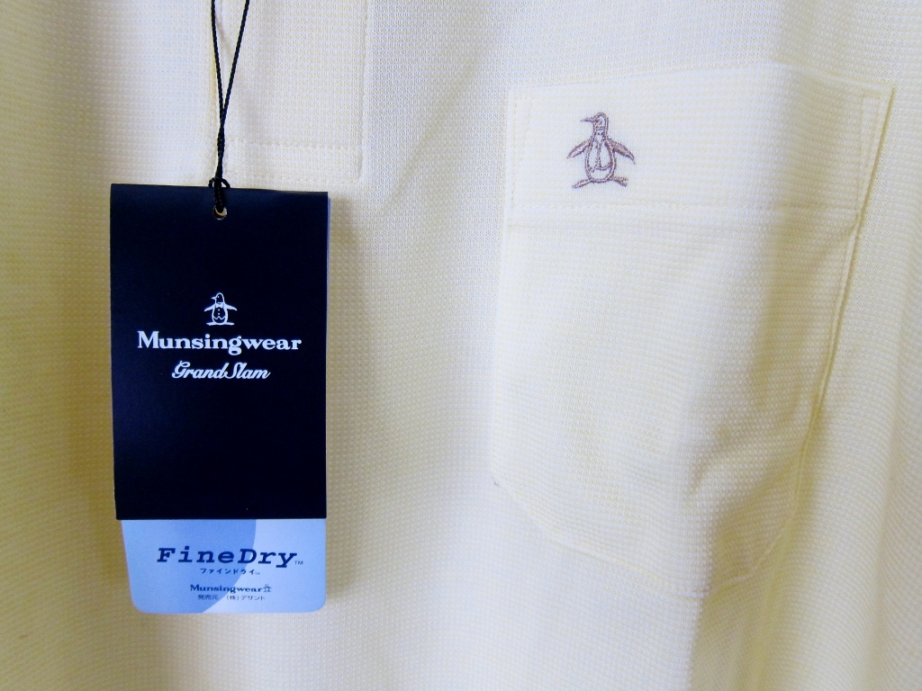 ④新品?タグ付 マンシングウェア Munsingwear 半袖ポロシャツ サイズLL 吸汗速干性 日本制 デサント クリーム×オレンジ　ゴルフウェア